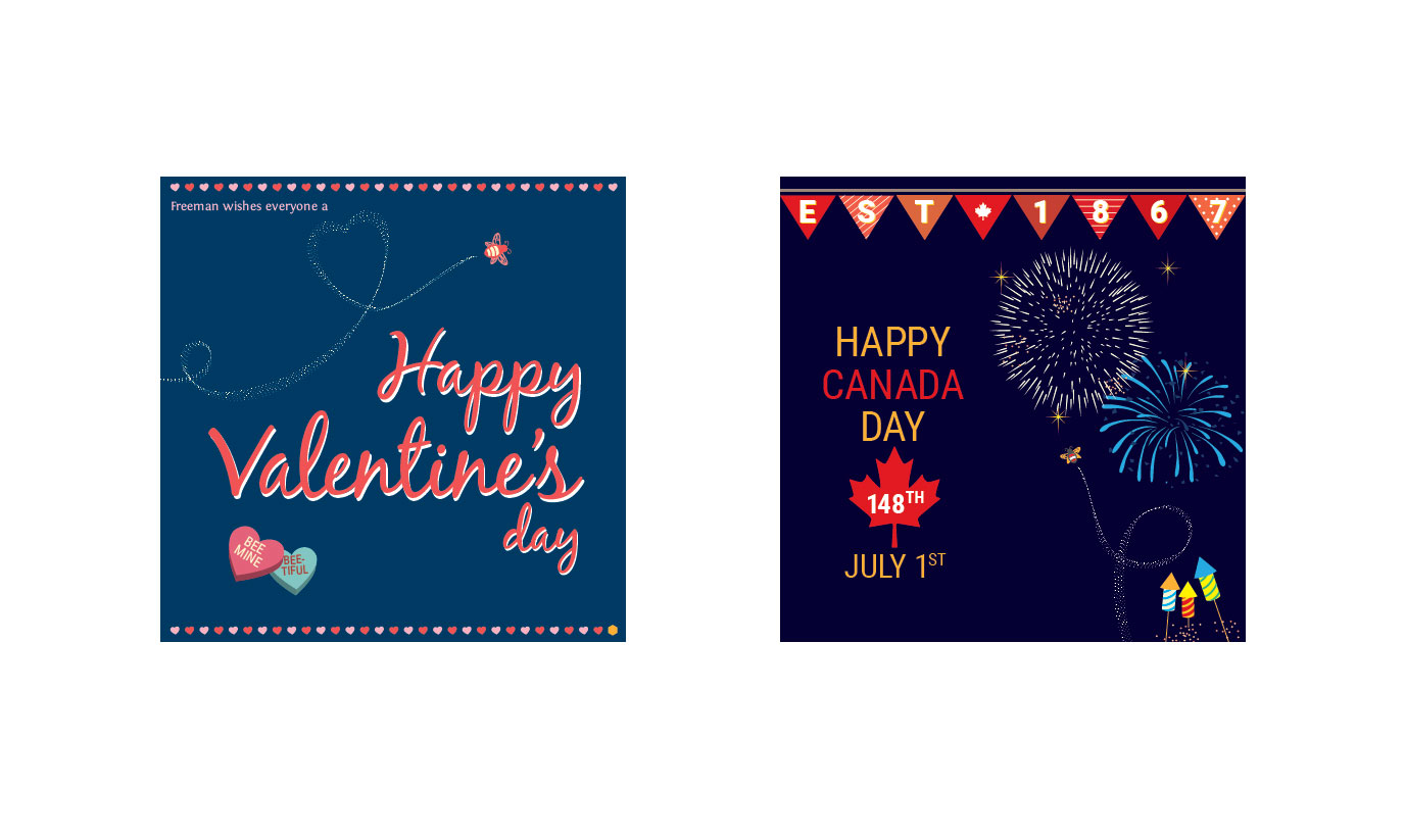 Social media illustration post for Valentine's Day and Canada's Day.