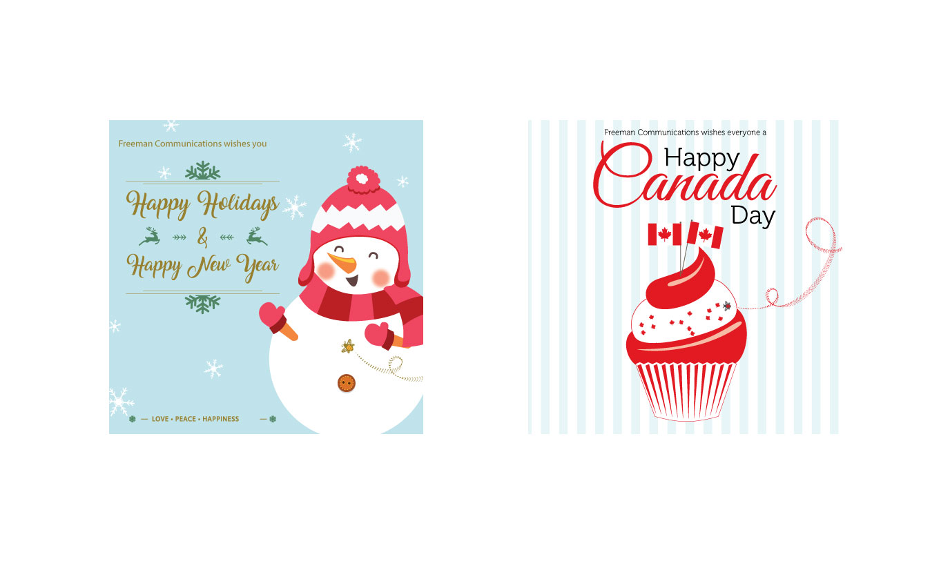 Social media illustration post for the Christmas holidays and Canada's Day.