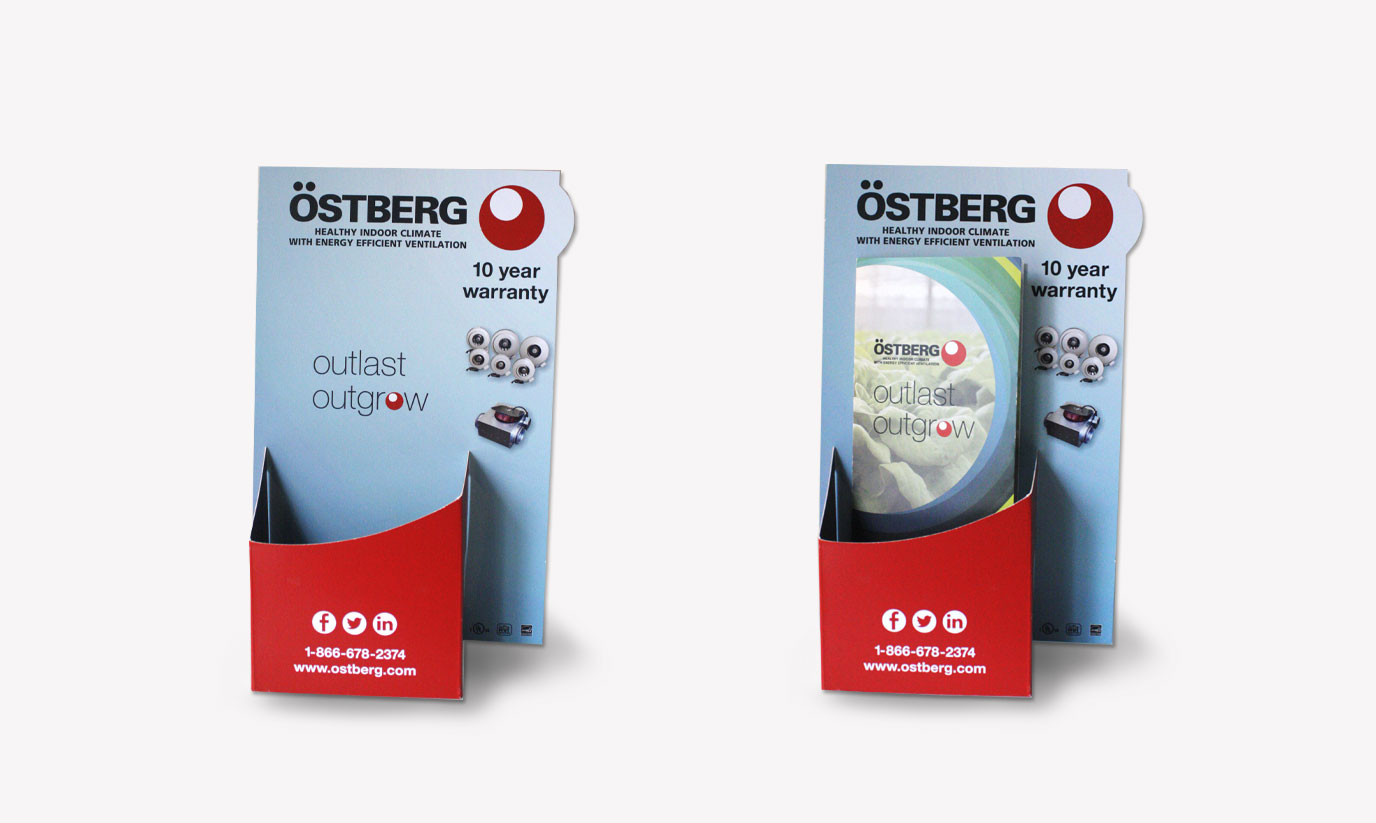 Custom-designed brohure holder for the Ostberg product brochure.
