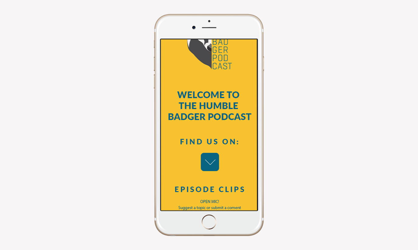 The Humble Badger Podcast homepage website displayed on mobile.